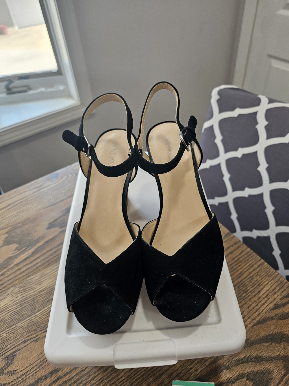 Nine West Black Suede Open-Toe Slingback Heels